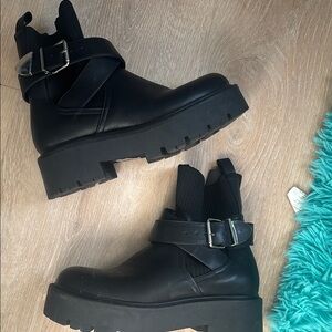 Black Ankle Boots with Buckle Detail